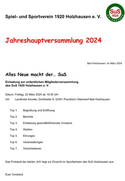 Jahreshauptversammlung 2024